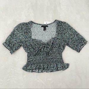 Forever 21 Blue Floral Smocked Cropped Top